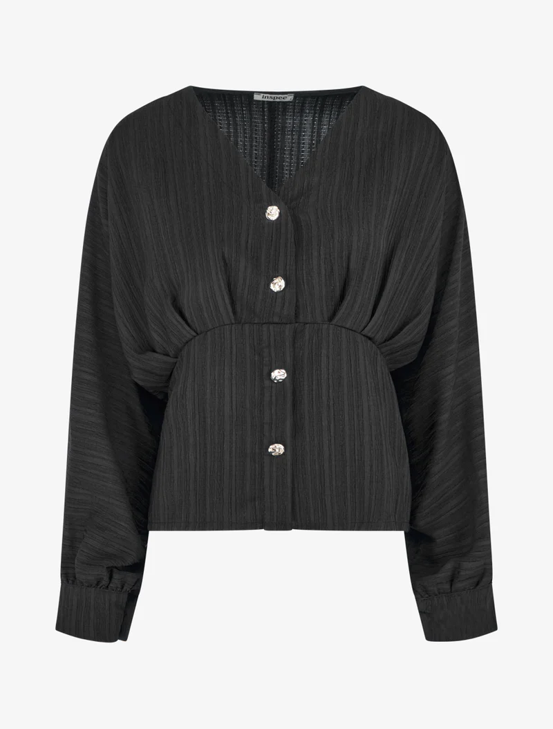 Blouse fluide à boutons décoratifs - Noir