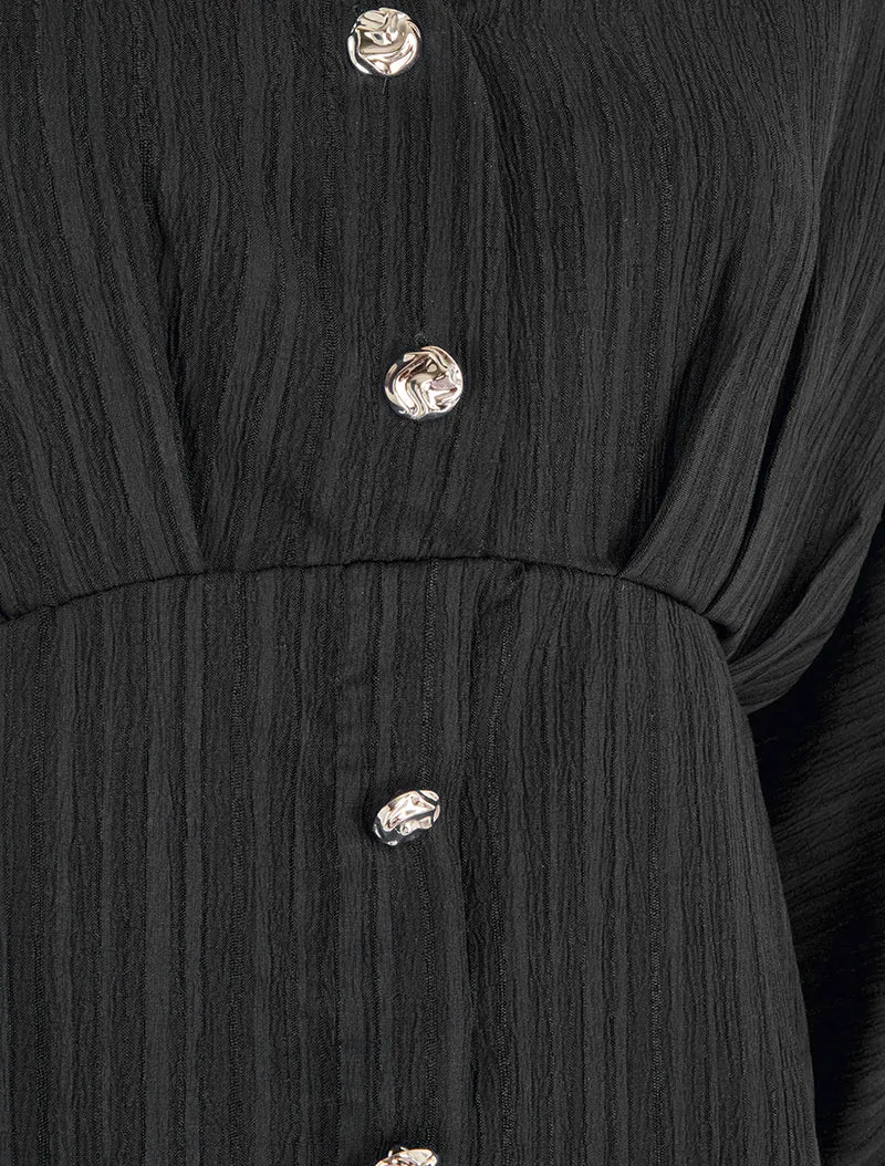 Blouse fluide à boutons décoratifs - Noir