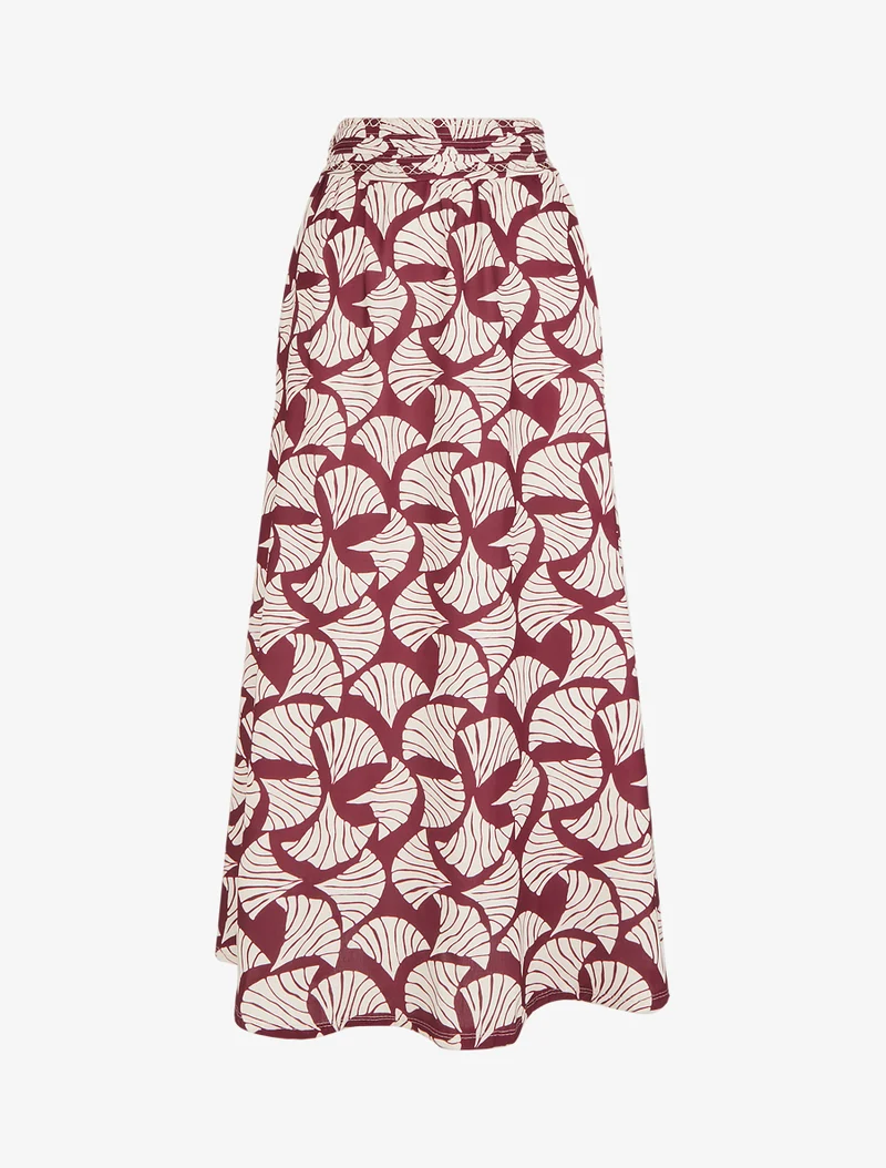 Jupe longue imprimé ginkgo à détail brodé - Prune