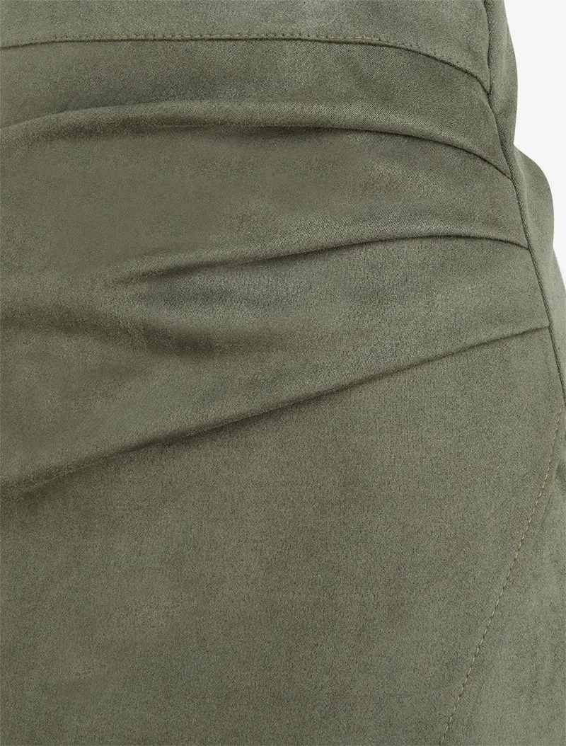 Jupe asymétrique en suédine - Kaki
