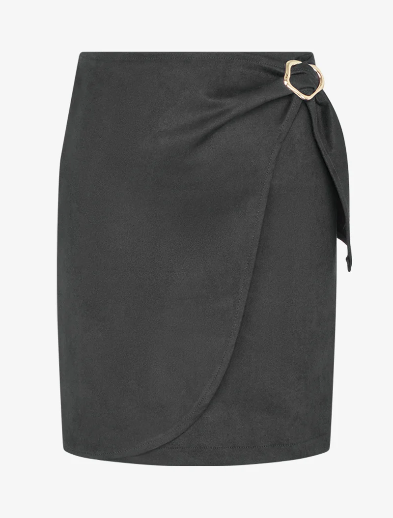 Jupe portefeuille en suédine à boucle - Noir