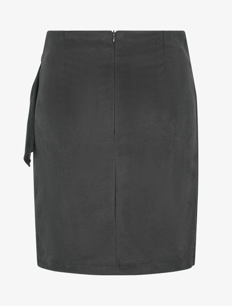 Jupe portefeuille en suédine à boucle - Noir