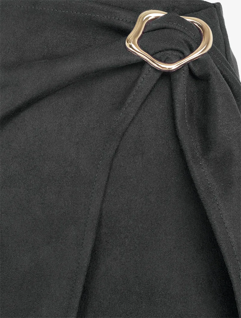 Jupe portefeuille en suédine à boucle - Noir