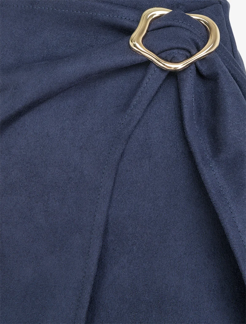 Jupe portefeuille en suédine à boucle - Marine
