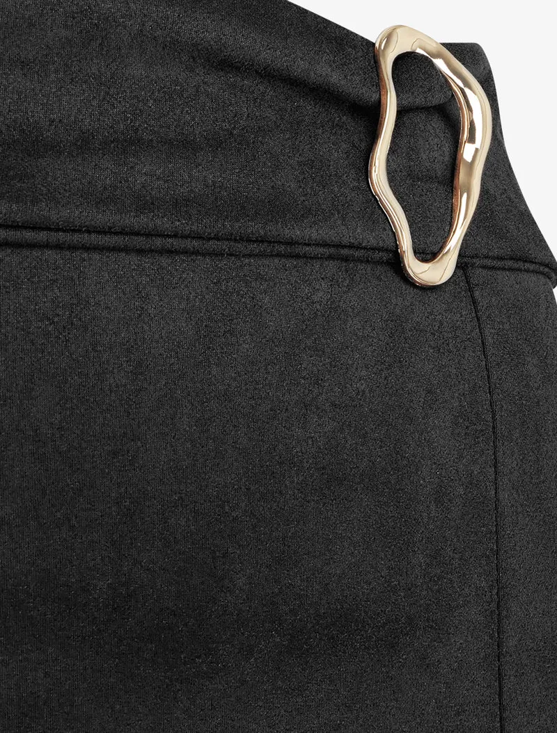 Jupe droite en suédine à boucle - Noir