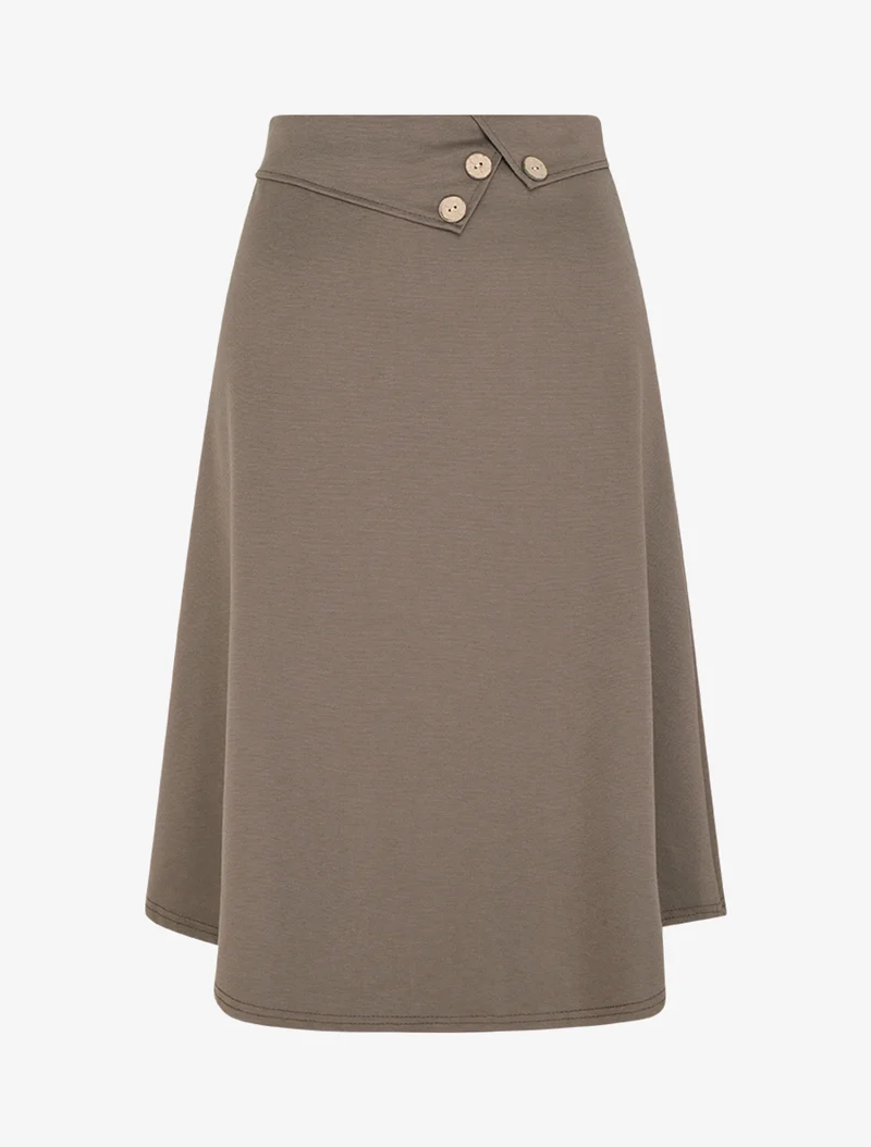 Jupe trapèze à rabats boutonnés - Taupe