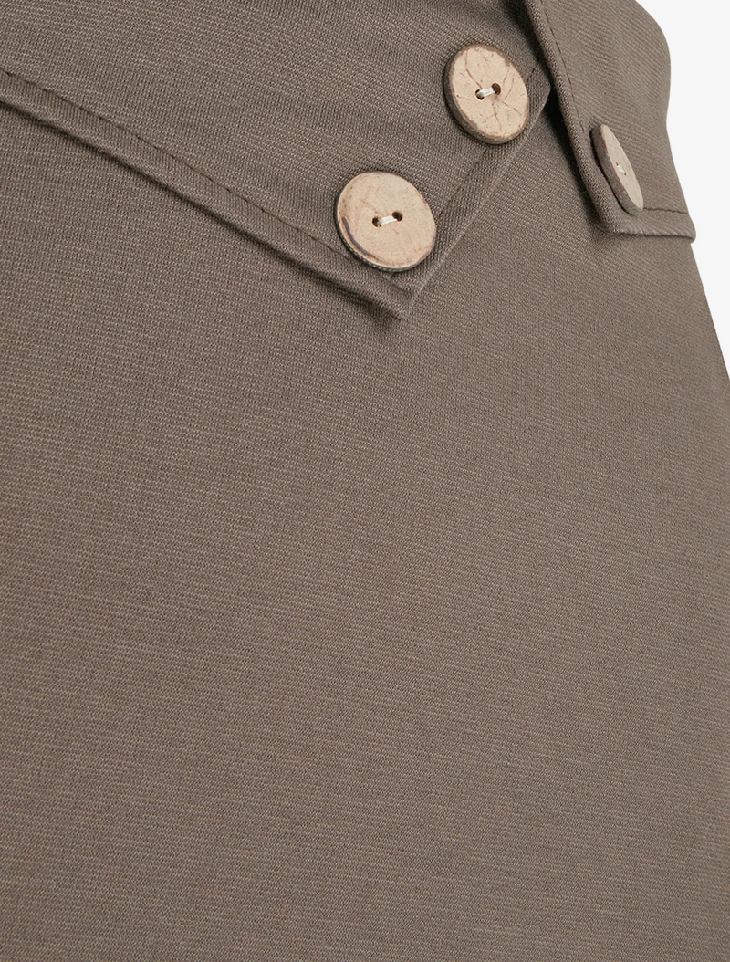 Jupe trapèze à rabats boutonnés - Taupe