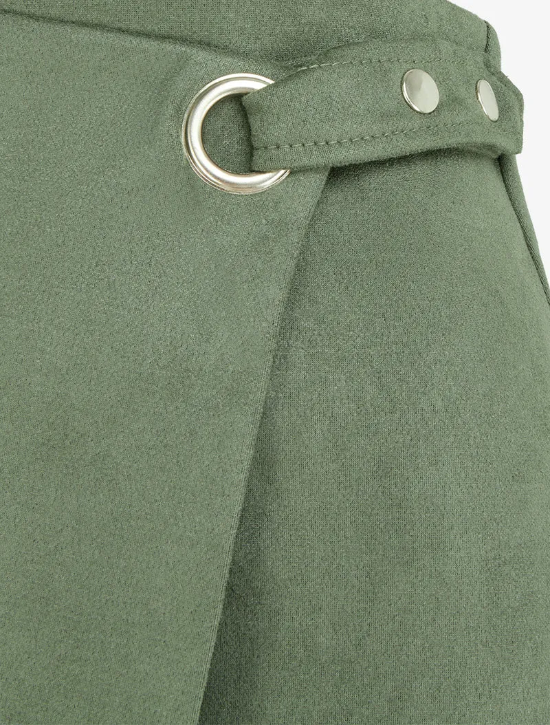 Jupe style portefeuille à oeillet - Kaki