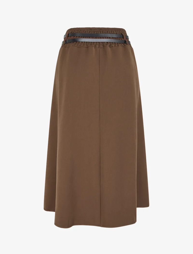 Jupe midi à double ceintures - Marron