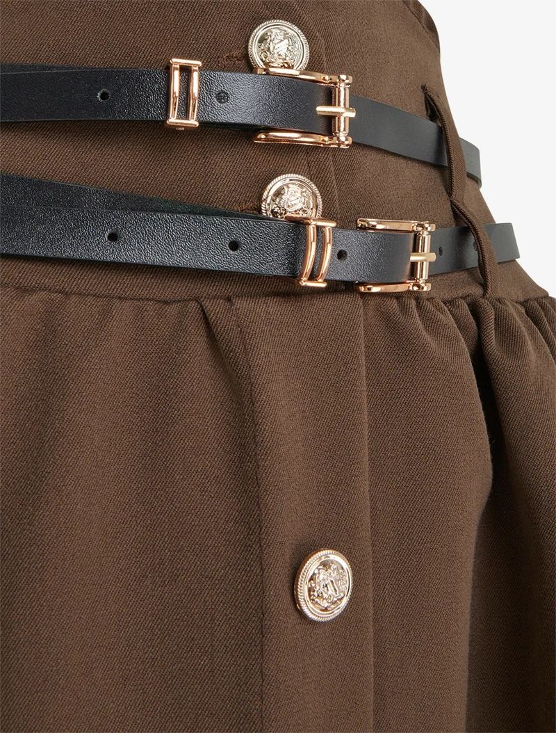 Jupe midi à double ceintures - Marron