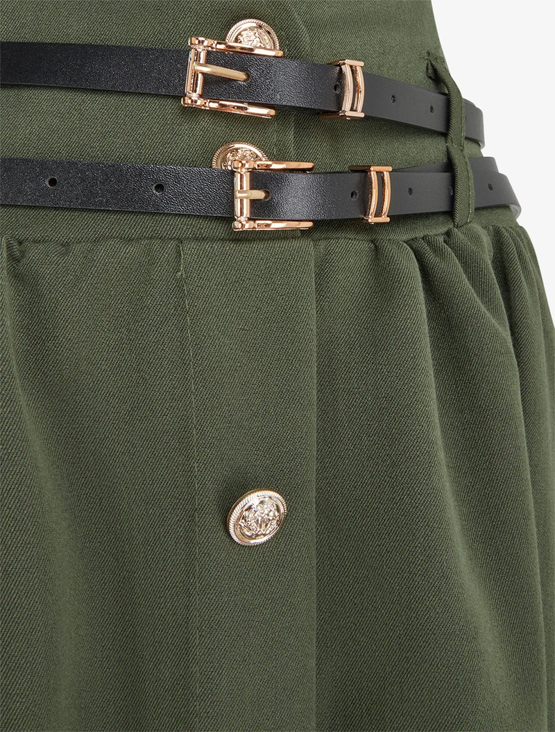 Jupe midi à double ceintures - Kaki
