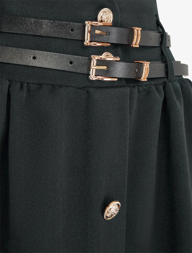 Jupe midi à double ceintures - Noir