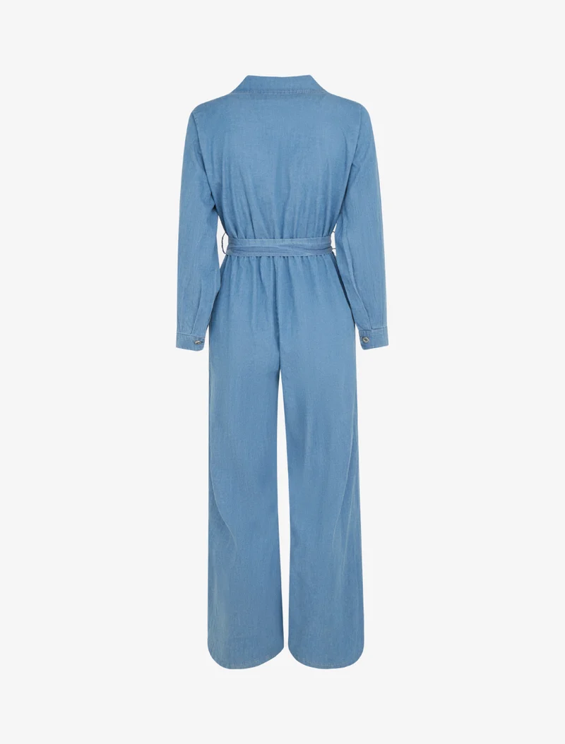 Combinaison en denim à taille élastiquée - Bleu clair