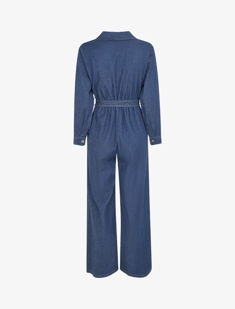 Combinaison en denim à taille élastiquée - Bleu denim