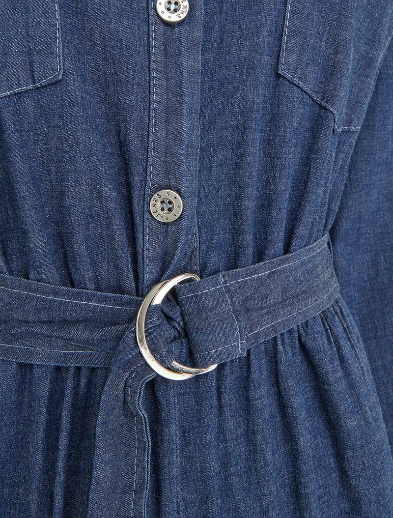 Combinaison en denim à taille élastiquée - Bleu denim