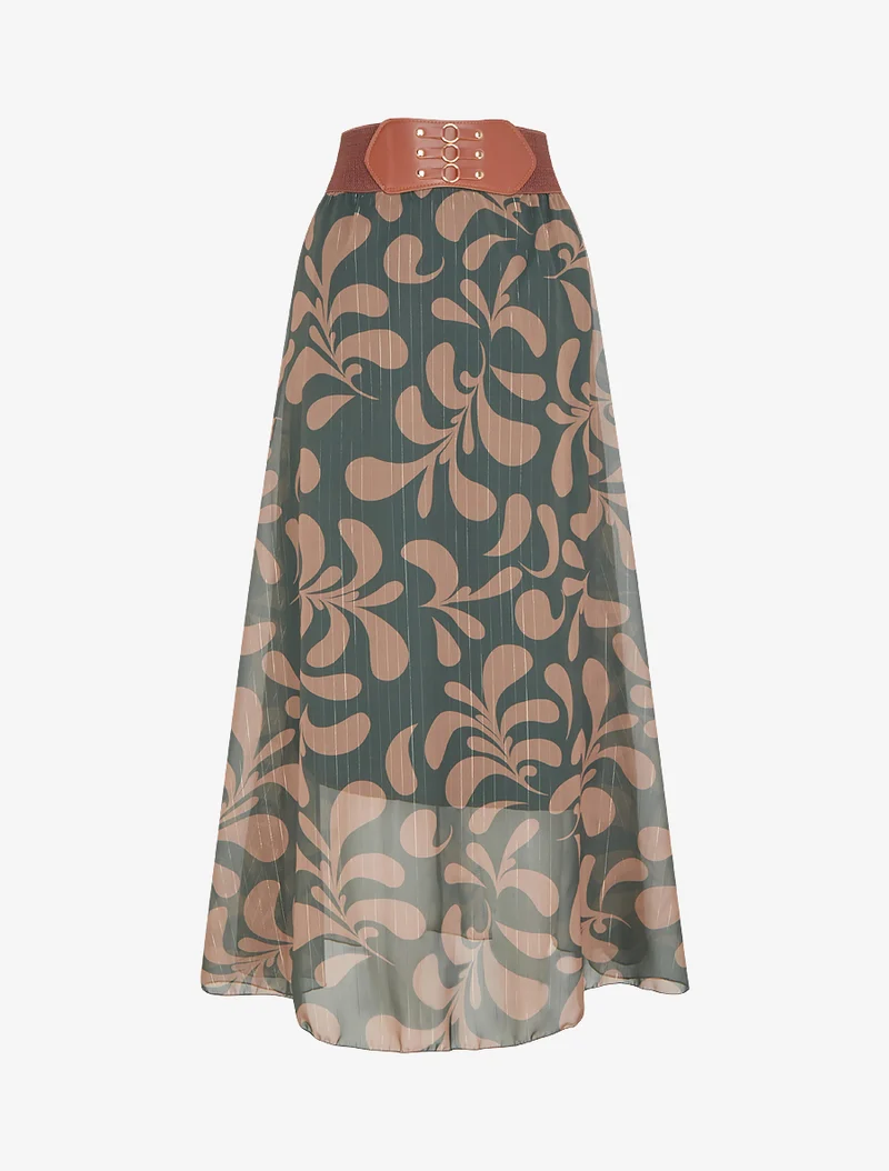 Jupe longue imprimé baroque - Vert