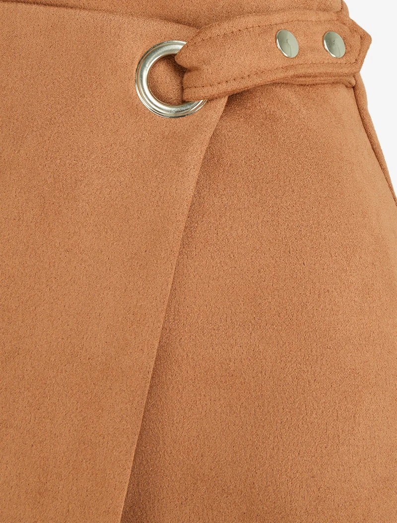 Jupe style portefeuille à oeillet - Camel