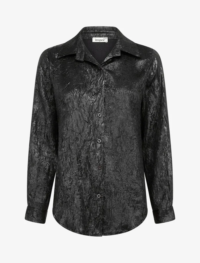Chemise fluide effet froissé coupe droite - Noir