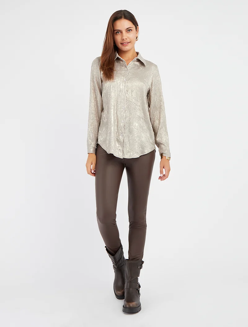 Chemise fluide effet froissé coupe droite - Beige