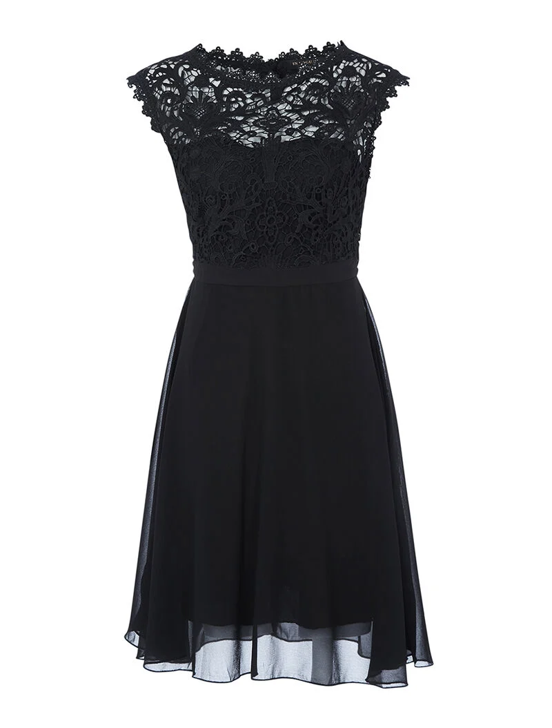 Robe patineuse à buste effet dentelle - noir