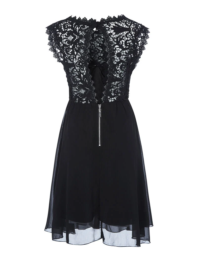 Robe patineuse à buste effet dentelle - noir