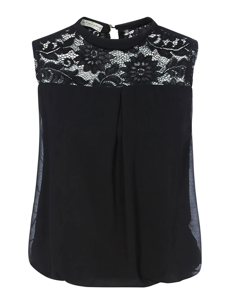 Blouse sans manches bi matière - noir