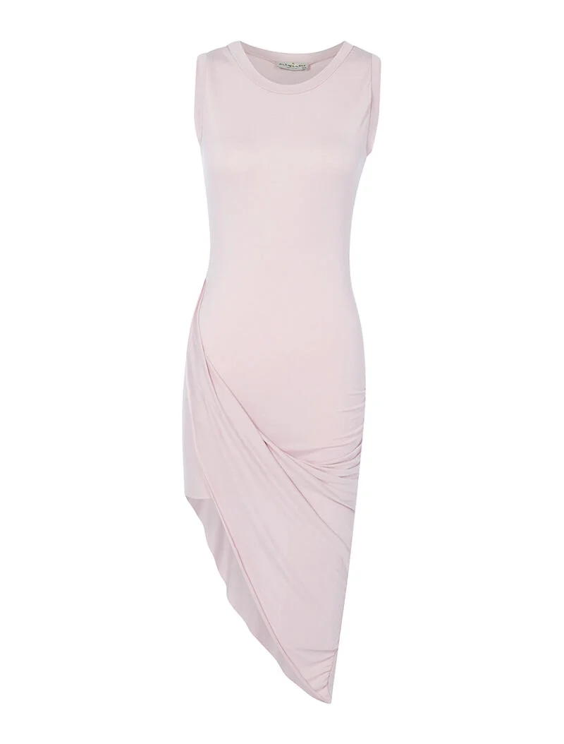 Robe à bord asymétrique drapé - rose orange