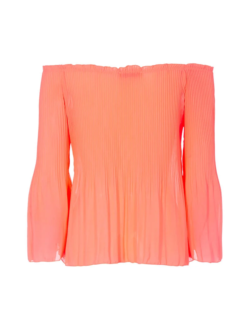 Top plissé épaules nues - orange fluo