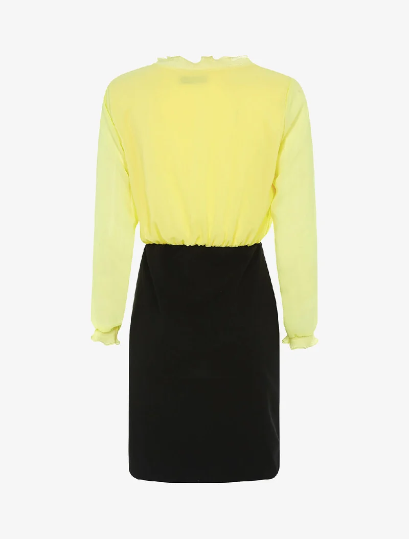 Robe à buste volanté - jaune fluo/noir