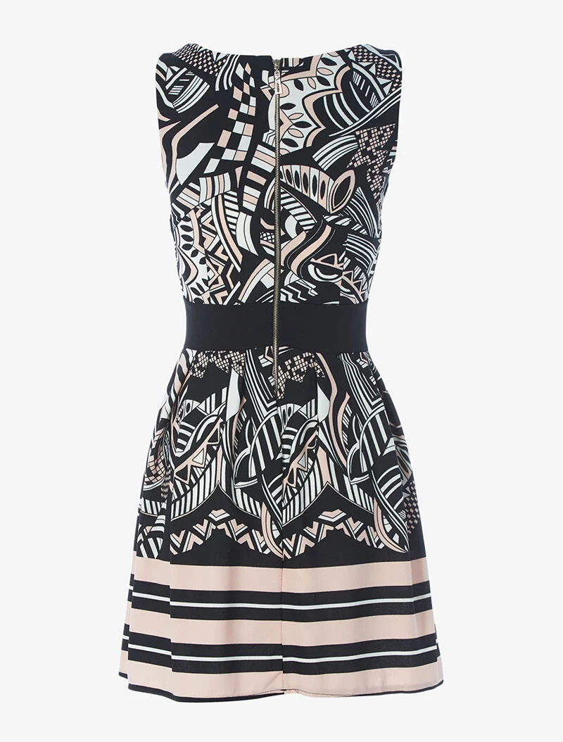 Robe évasée imprimé floral graphique - noir/rose