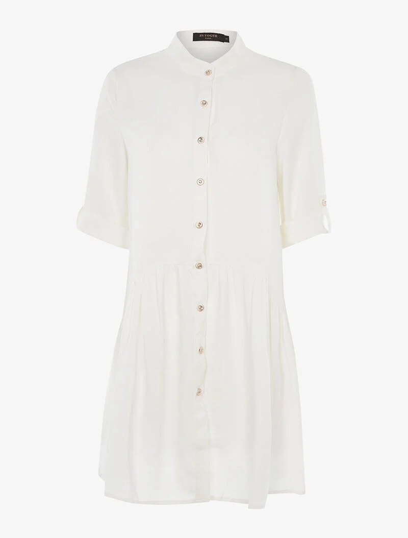 Robe chemise bas volanté asymétrique - blanc