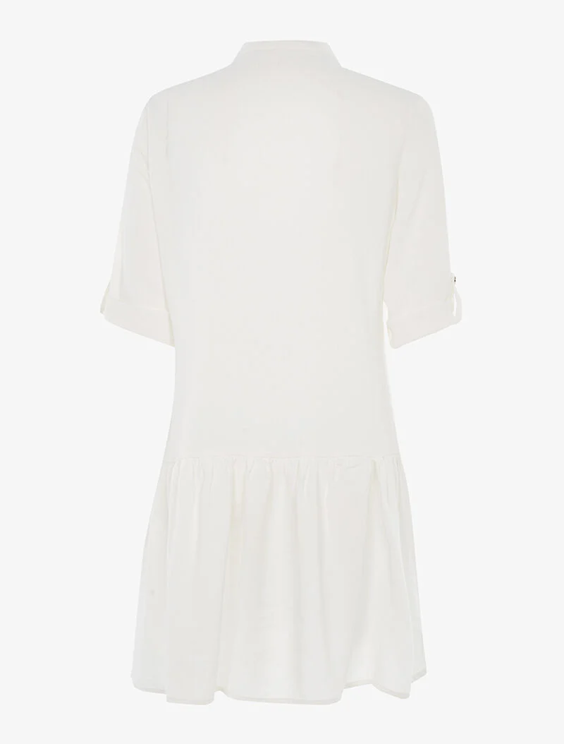 Robe chemise bas volanté asymétrique - blanc