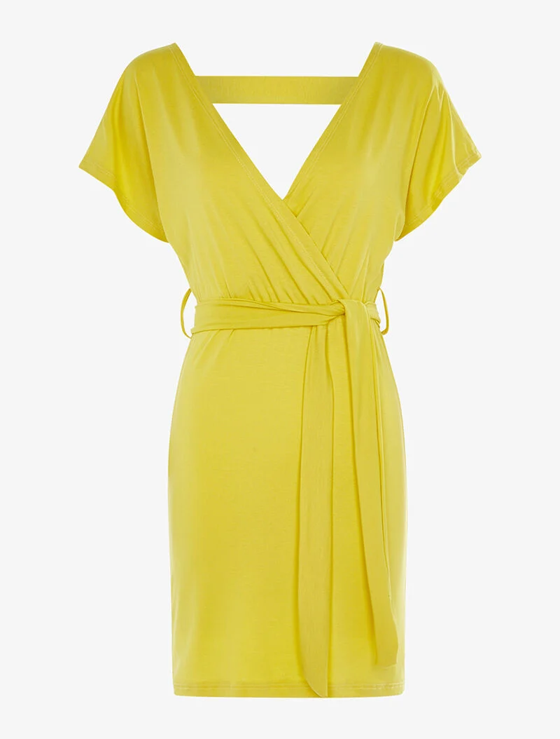 Robe fluide encolure et dos cache-coeur - jaune vif