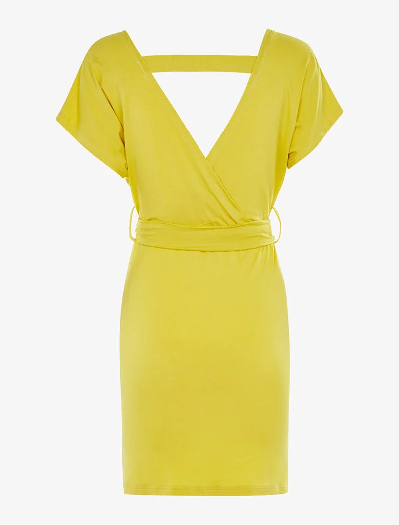 Robe fluide encolure et dos cache-coeur - jaune vif