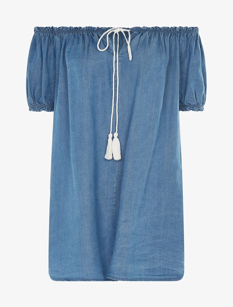 Tunique encolure à cordon - denim