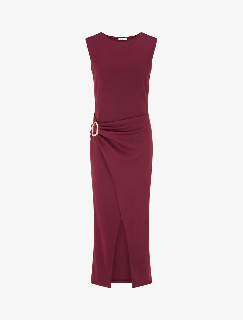 Robe longue fendue à empiècement bijou - Lie de vin
