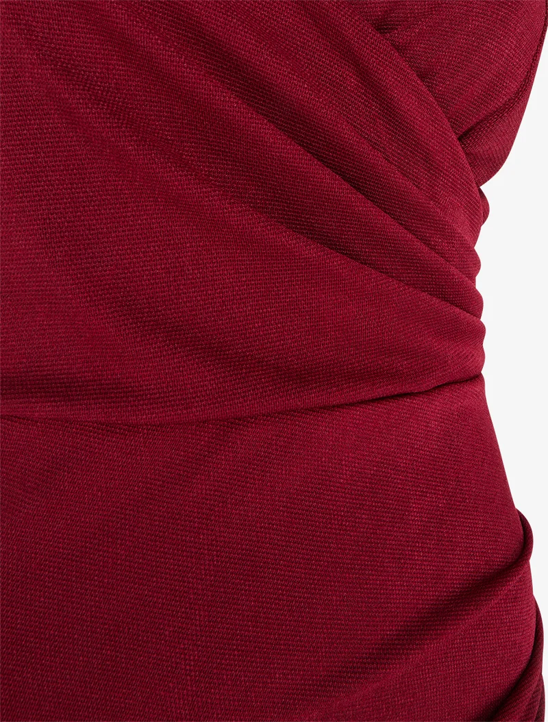 Robe longue ajustée à fente et bretelles - Bordeaux