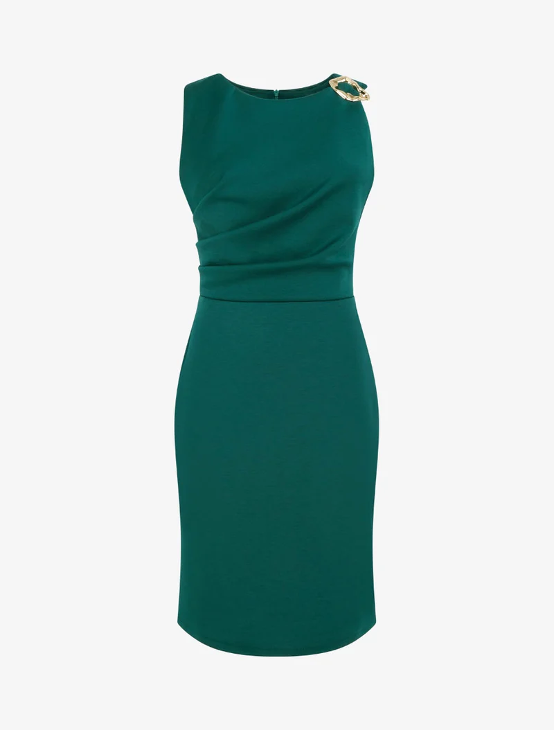 Robe fourreau à empiècement bijou - Vert sapin