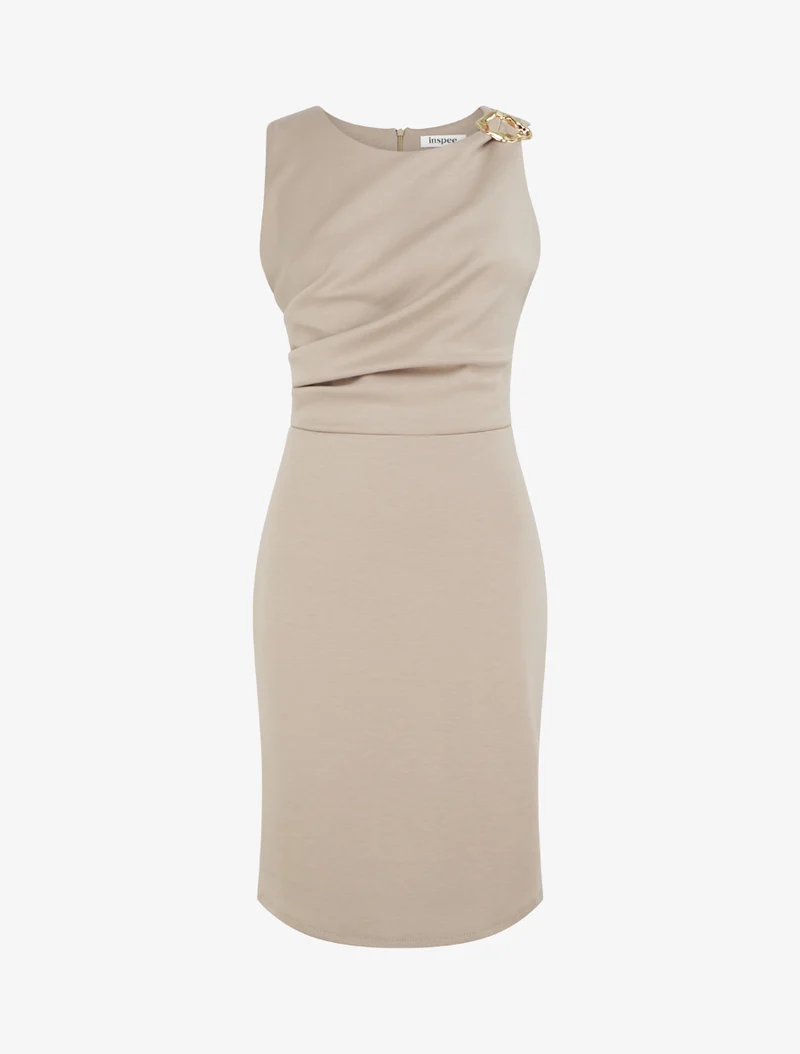 Robe fourreau à empiècement bijou - Beige