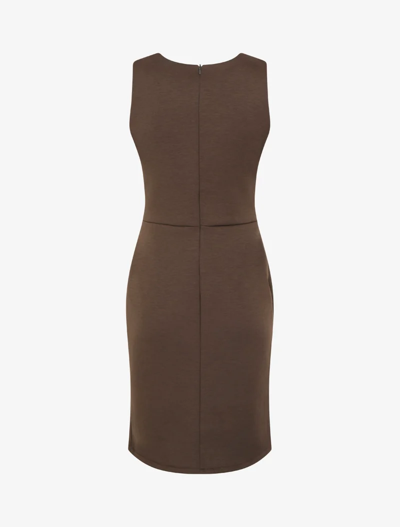 Robe fourreau à empiècement bijou - Marron