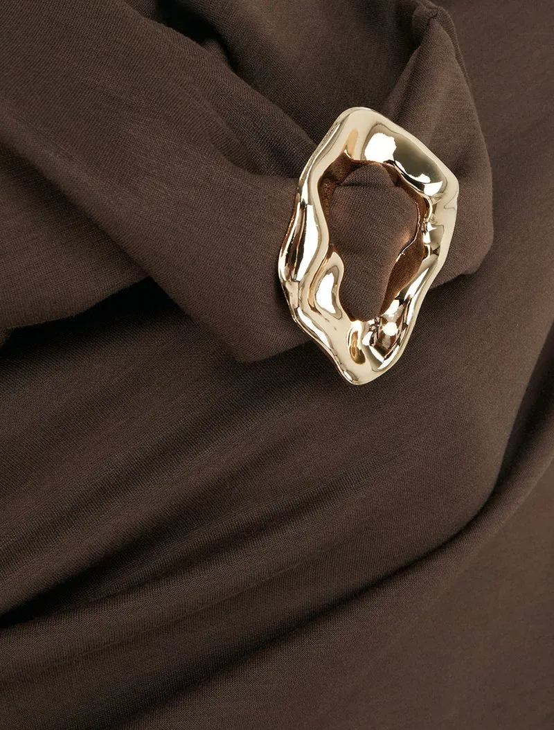 Robe fourreau à empiècement bijou - Marron