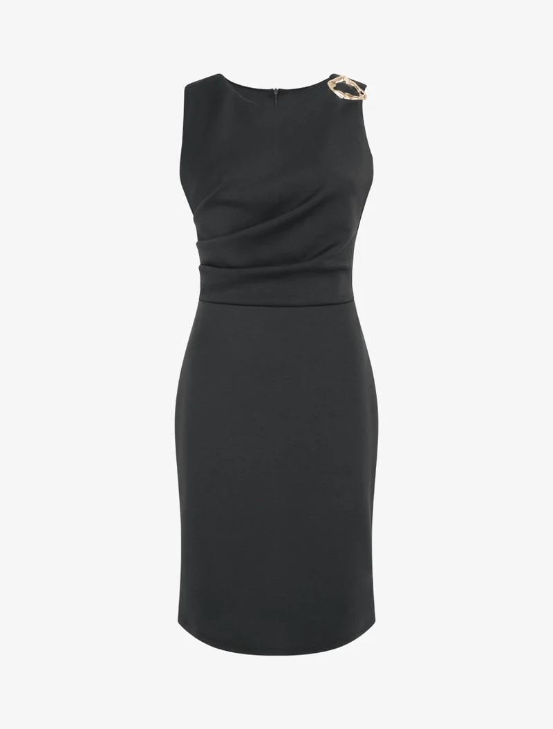 Robe fourreau à empiècement bijou - Noir