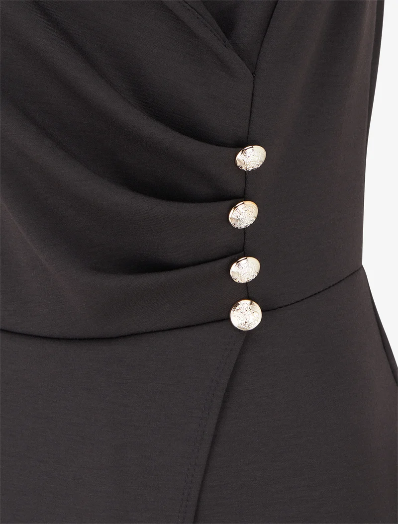 Combinaison unie à pan et boutons décoratifs - Noir