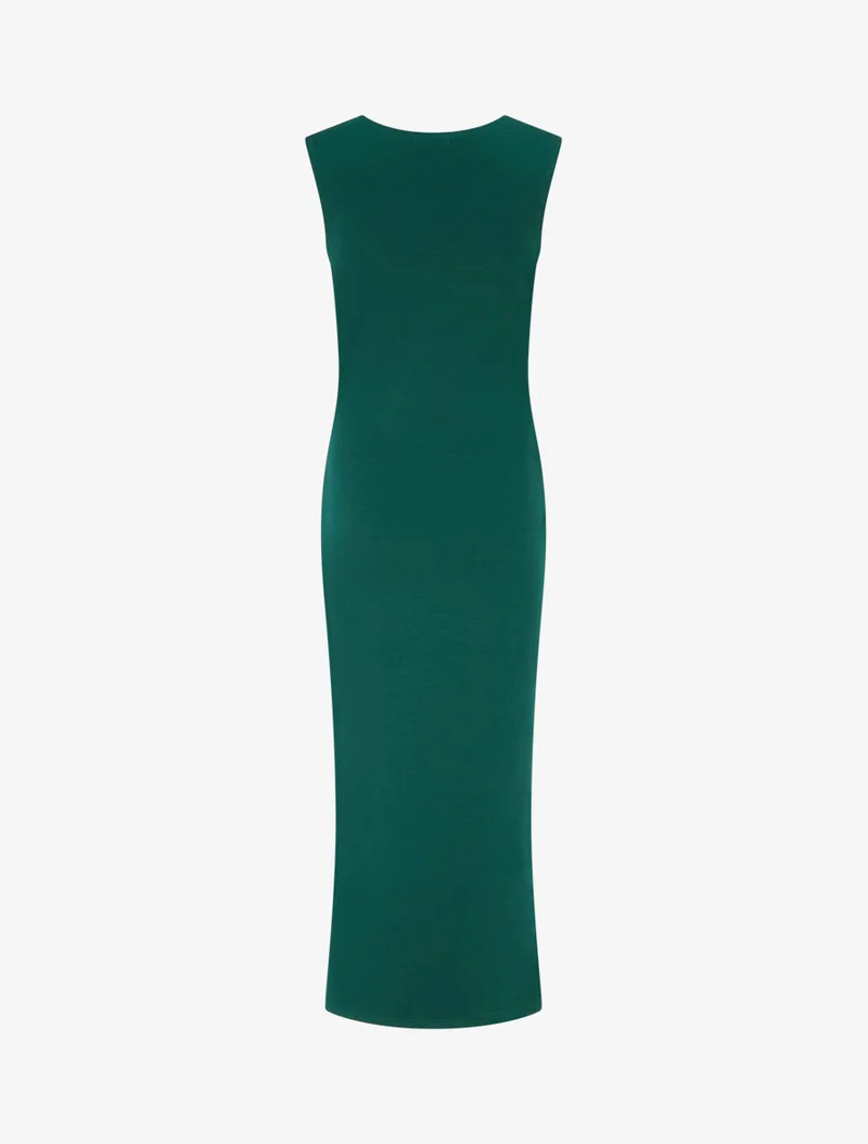 Robe longue fendue à empiècement bijou - Vert sapin