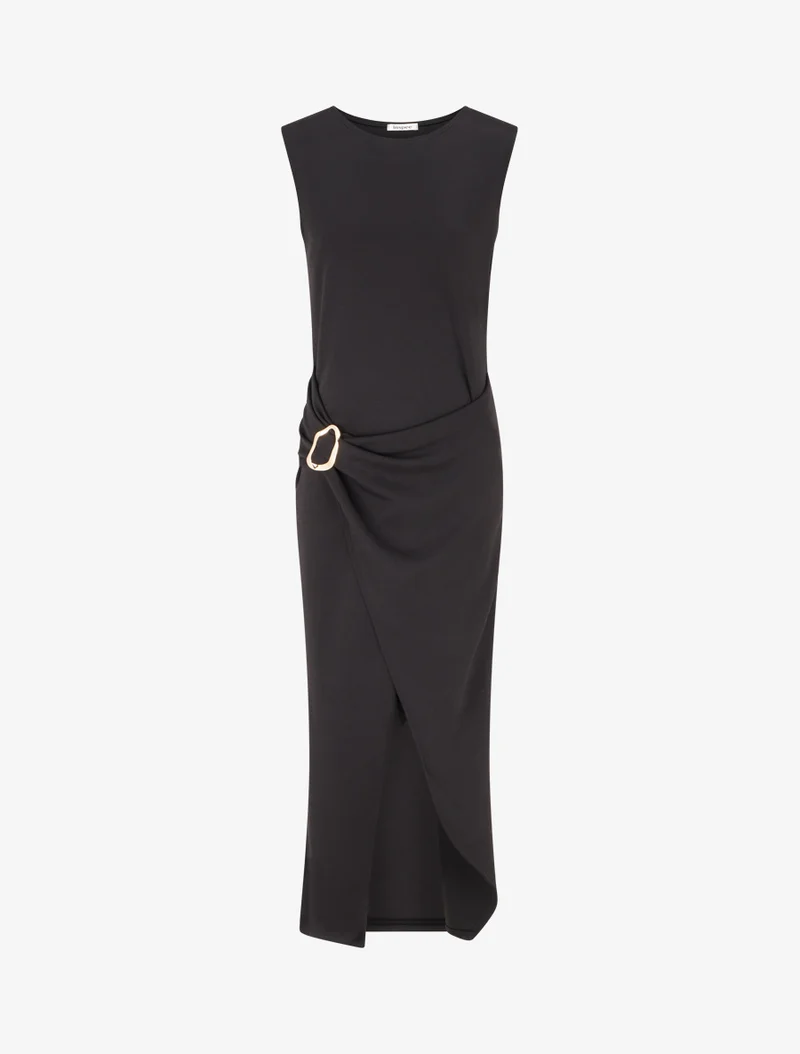 Robe longue fendue à empiècement bijou - Noir