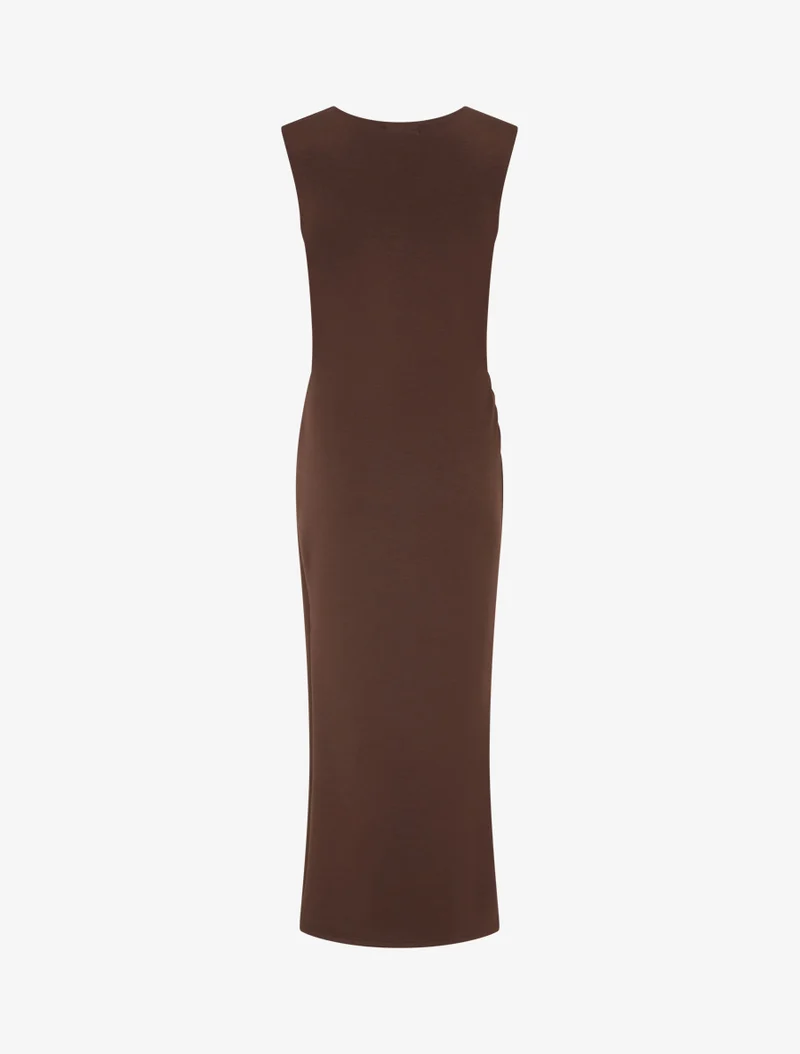 Robe longue fendue à empiècement bijou - Marron