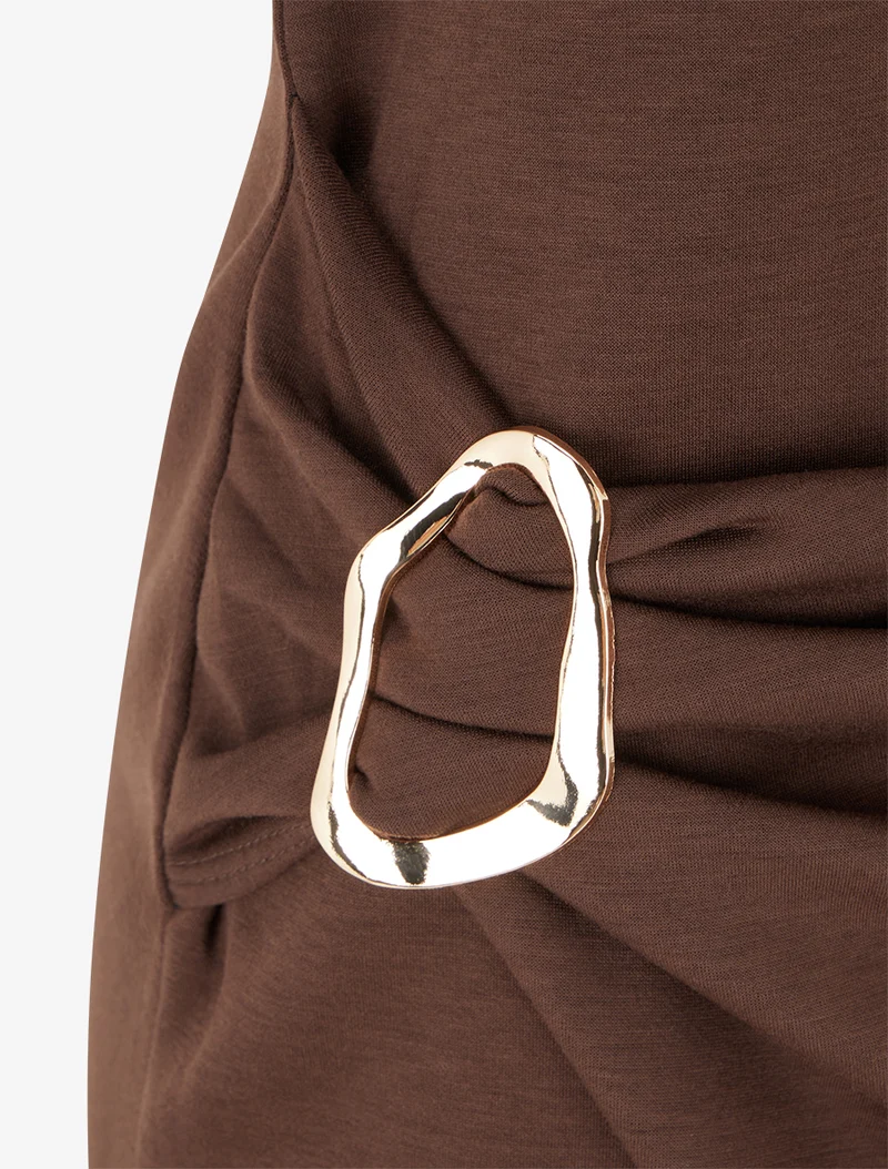 Robe longue fendue à empiècement bijou - Marron