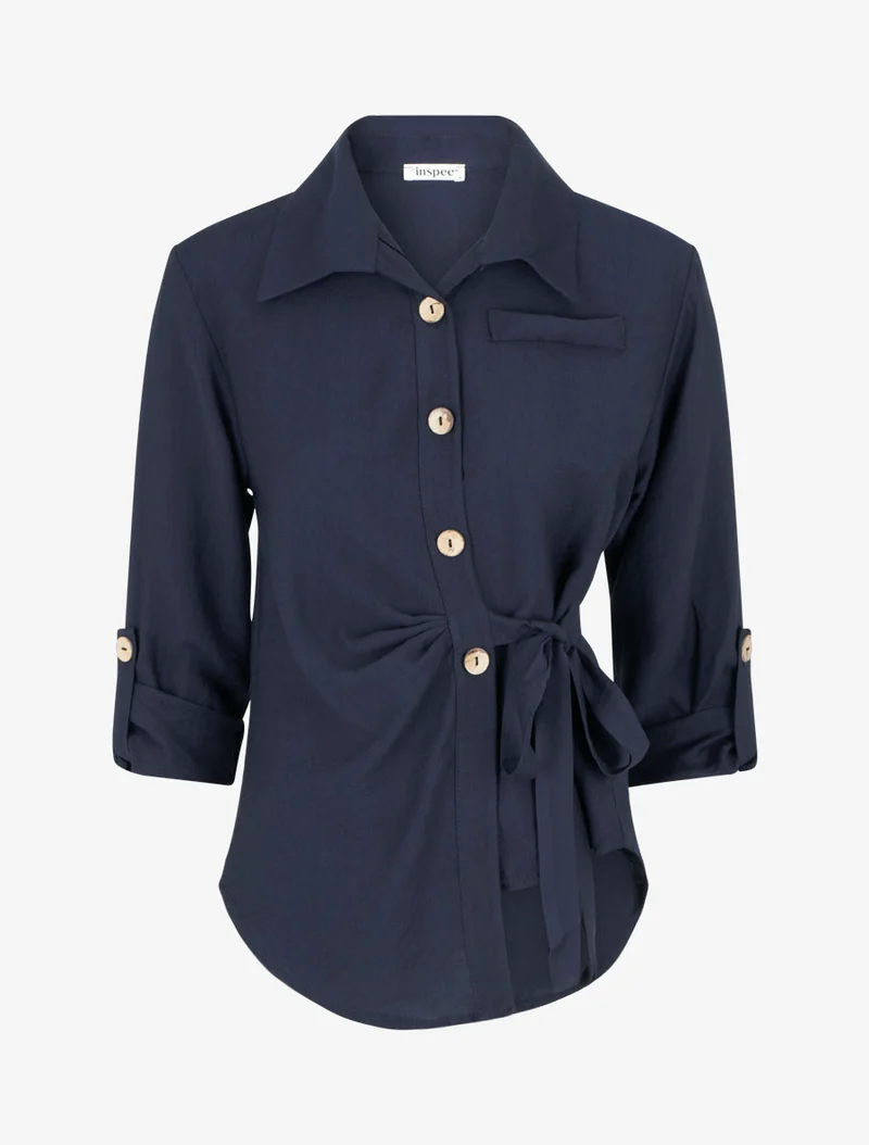 Chemise asymétrique effet drapé - Marine