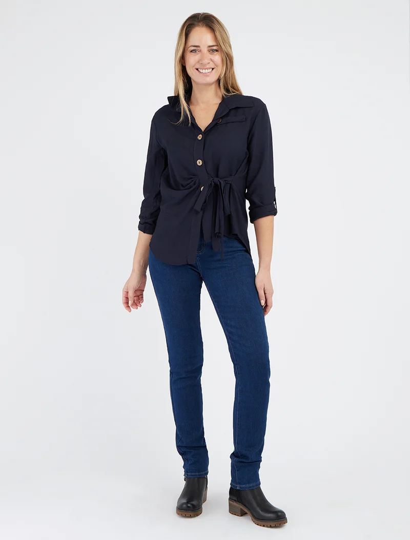 Chemise asymétrique effet drapé - Marine