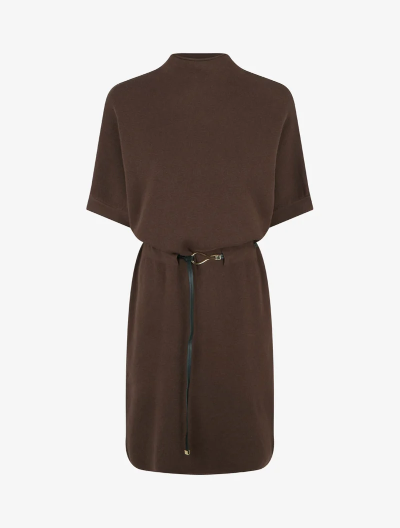 Robe pull droite à manches courtes - Marron